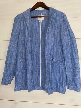 Old Navy Blue Pinstripe Linen-Blend Relaxed Blazer Women’s XS